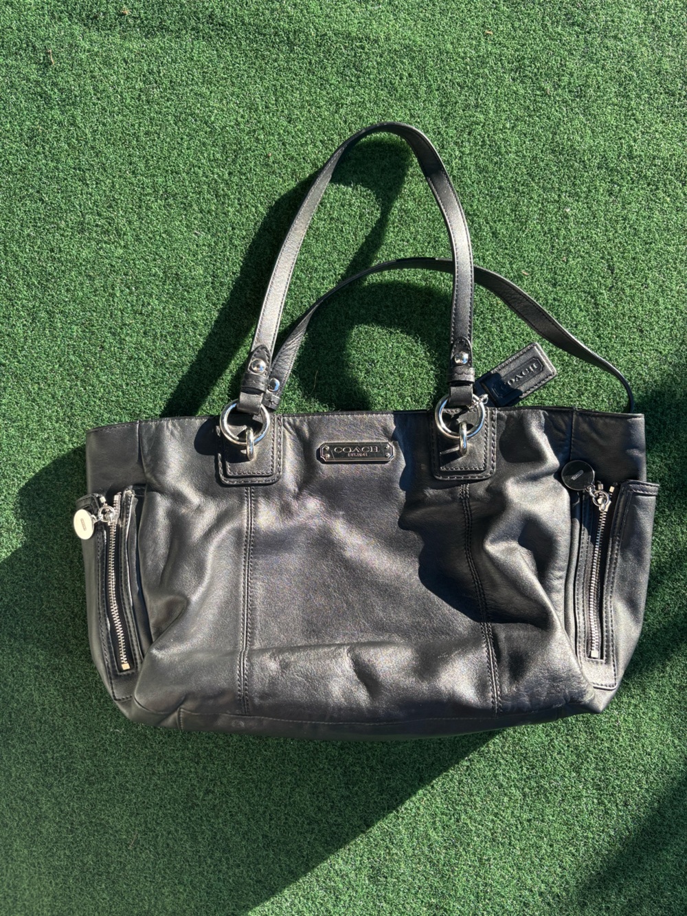Coach Black Leather Shoulder Bag with Silver Hardware